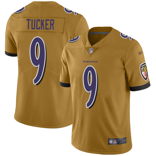 Baltimore Ravens Limited Gold Men Justin Tucker Jersey NFL Football #9 Inverted Legend